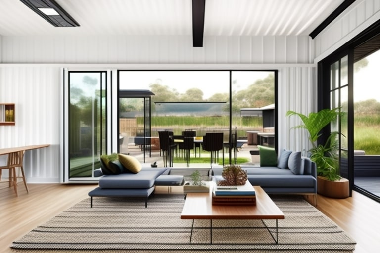 living room inside a shipping container